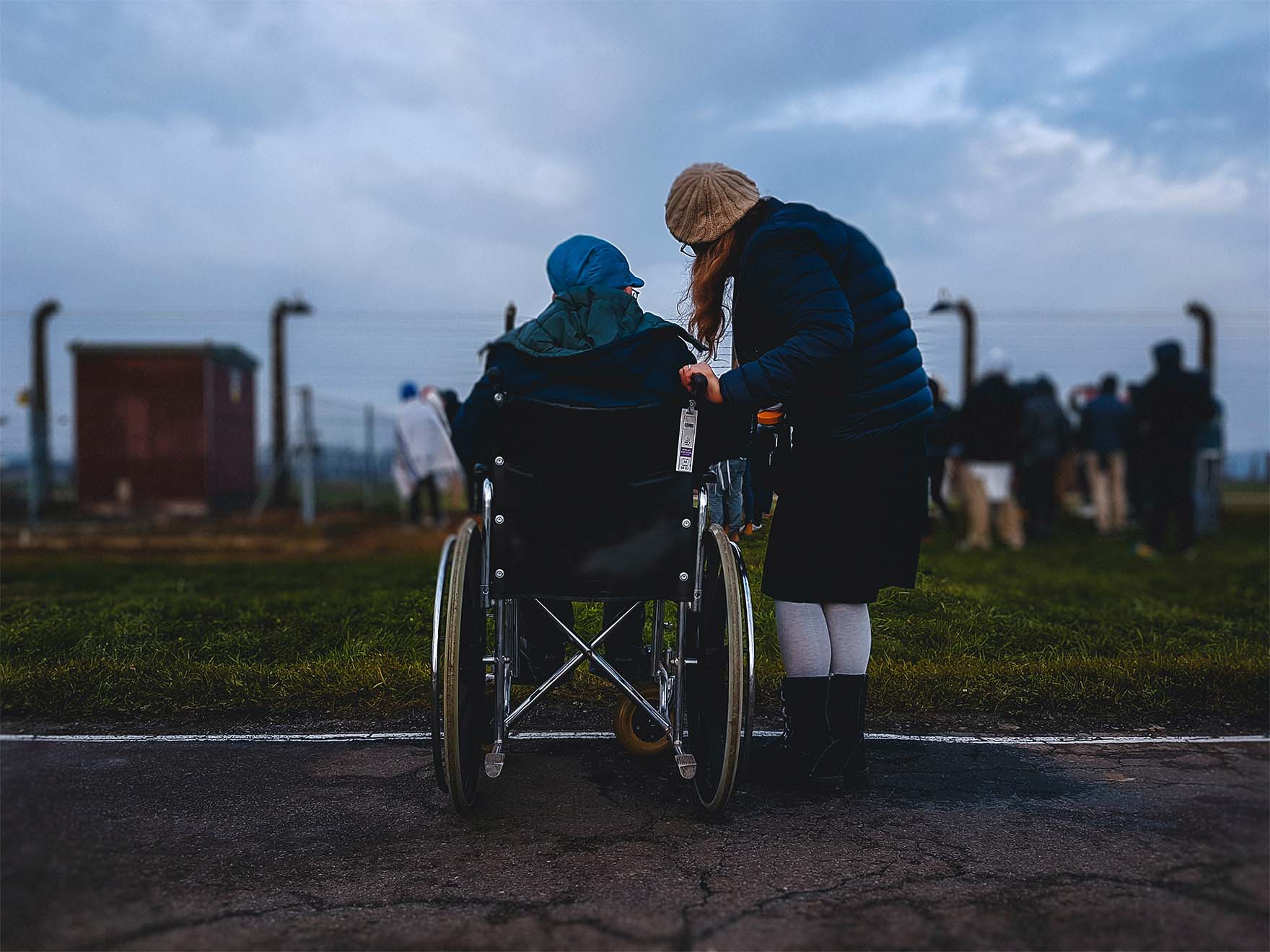resident on a walk with a carer