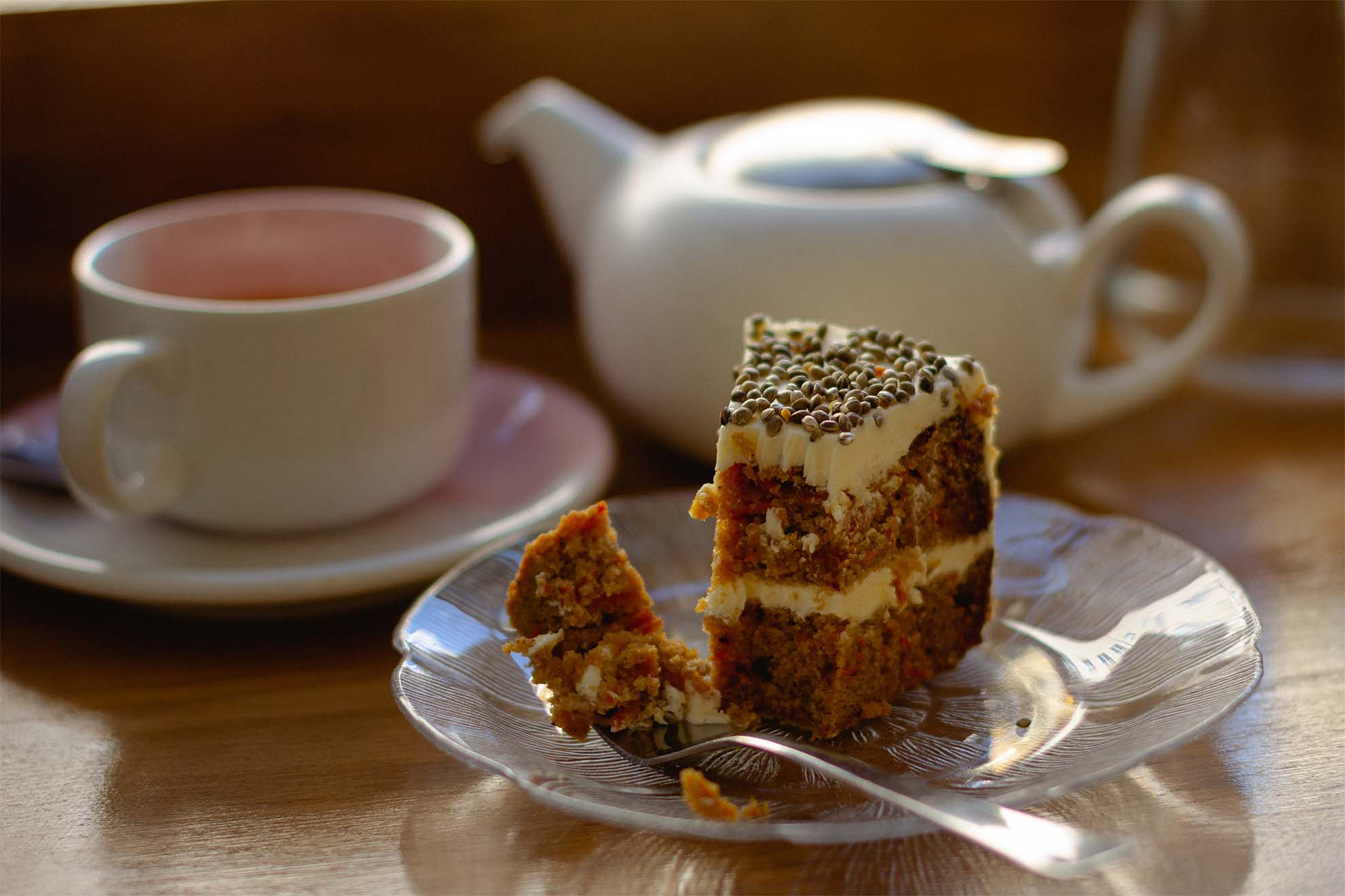 carrot cake with afternoon tea
