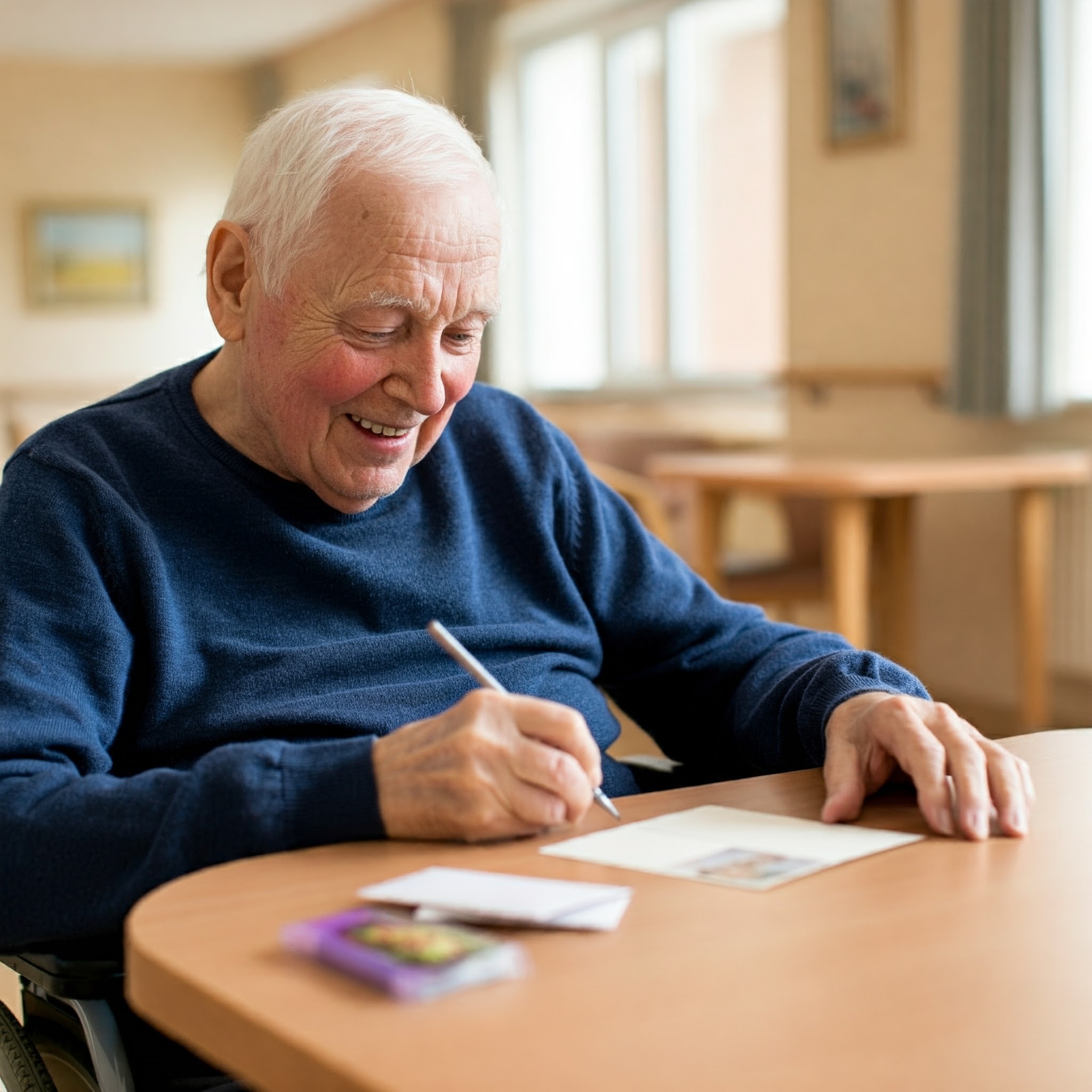 A resident writing a letter