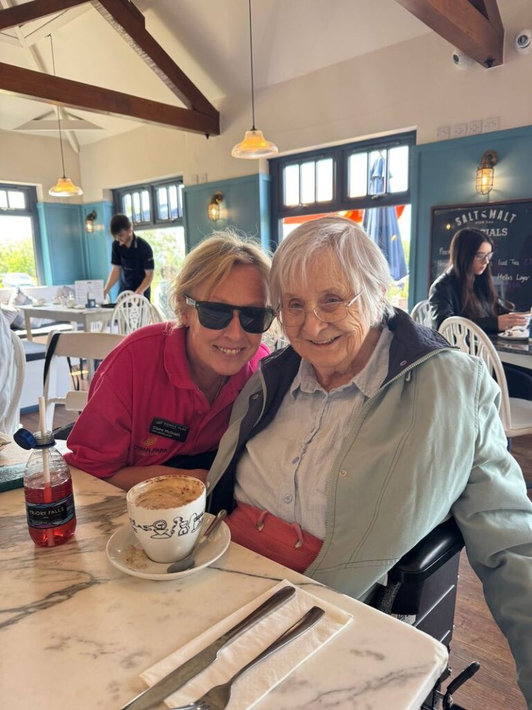 resident and team member smiling together at chew valley lake