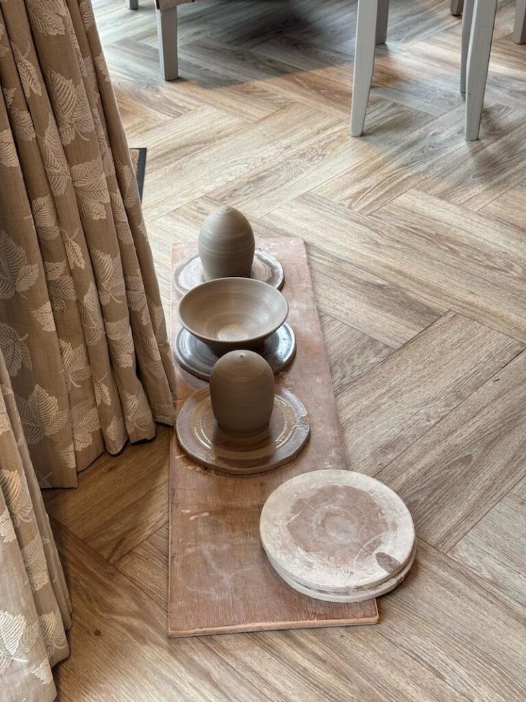 finished clay pottery before kiln